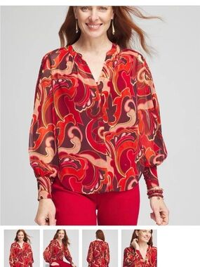 Chico's Priya Swirl Pintuck-Sleeve Blouse Size 3